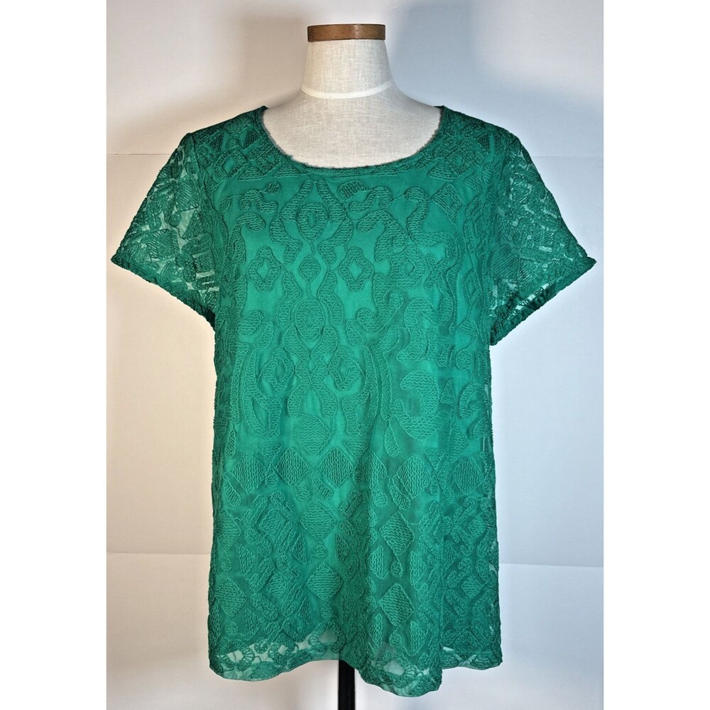 Chicos Textured Tilly Short Sleeve T Shirt Top NWT Vivid Green Size 3 16/18 XL